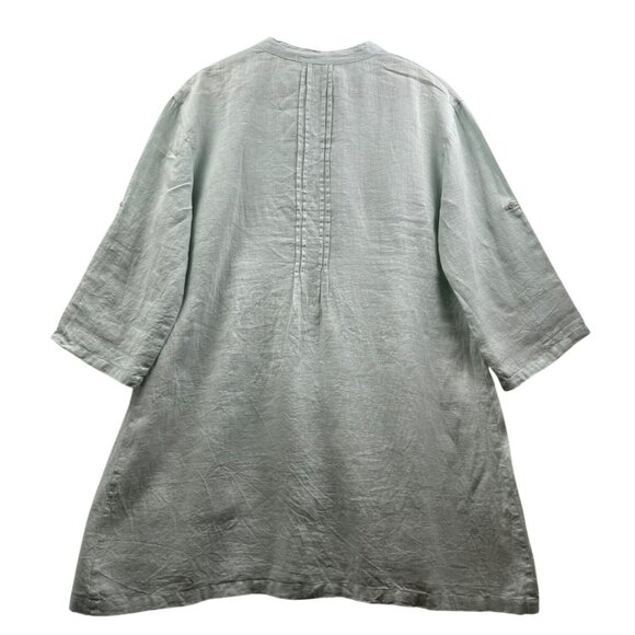 Dolma 100% Linen Boho Coastal Casual Tunic Dress Top Mint Green Pintuck Front L - Picture 5 of 7